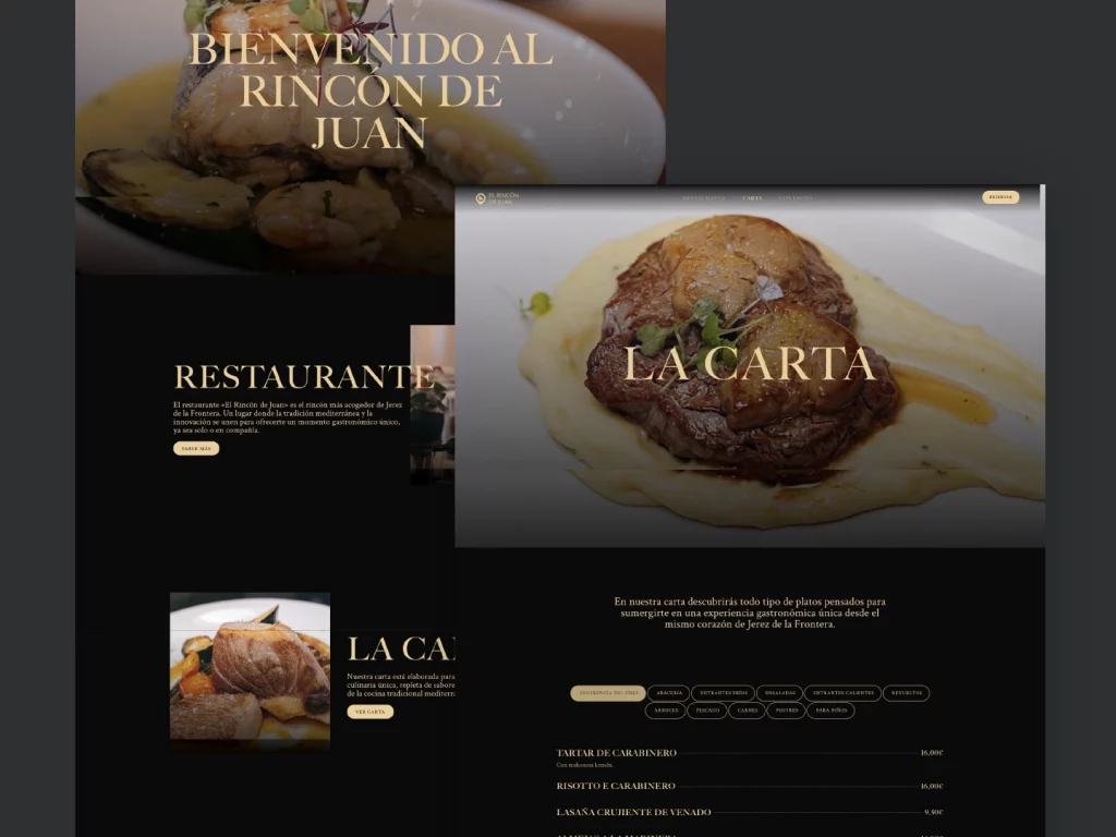 Imágenes del diseño de la nueva web del restaurante "El Rincón de Juan".