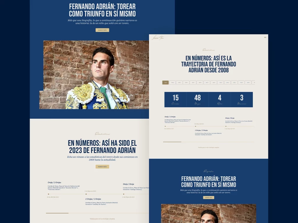 Imágenes del diseño de la nueva web del torero Fernando Adrián.